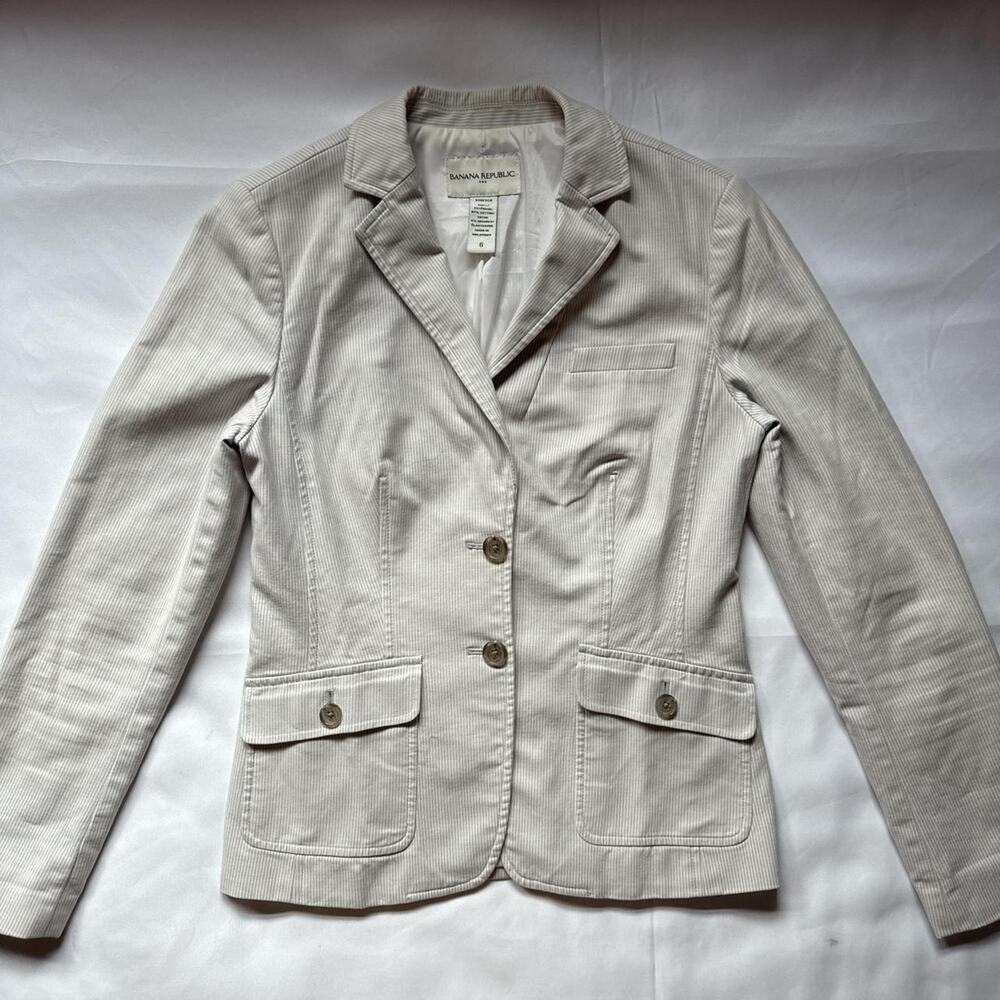 Banana Republic Cream Classic Womens Blazer Size 6 Cotton Pockets Office Work